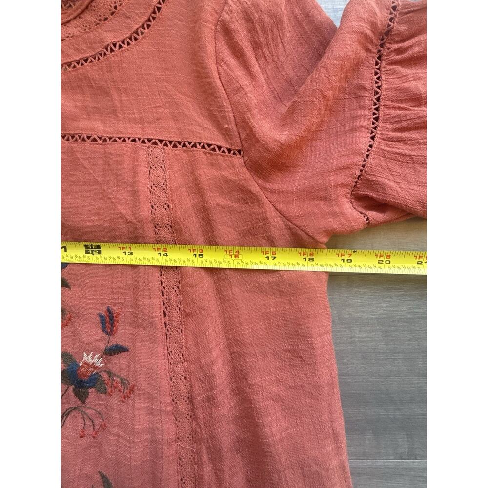 GIGIO USA Women’s S Embroidered Dress Rust Bell Sleeve Boho Floral Cottagecore - Picture 6 of 8